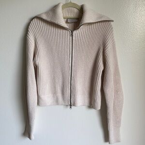 Everlane The Full-Zip Sweater in Everyday Cotton, Size Medium, Cropped, Cream